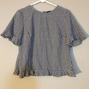 Talbots gingham black and white top
